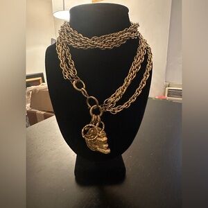 Chanel Vintage Gold-Tone Chain Belt Necklace with Medallion & Charms